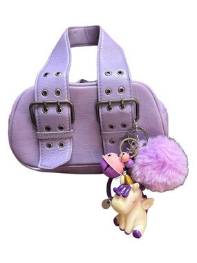 💜🦄 💫 Free People Lavender Leather Mini Bag Pastel Goth Buckle Purse + Charms 💫🦄💜